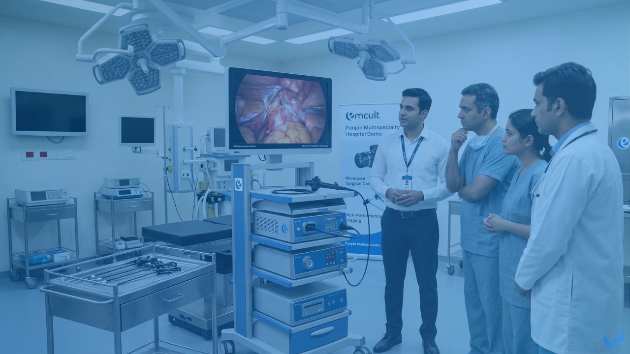 HD Laparoscopy System Punjab demonstration by Emcult ASM explaining advanced surgical camera and laparoscopy camera technology to hospital doctors